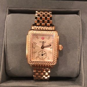Michele Deco 18k Rose Gold Diamond Watch